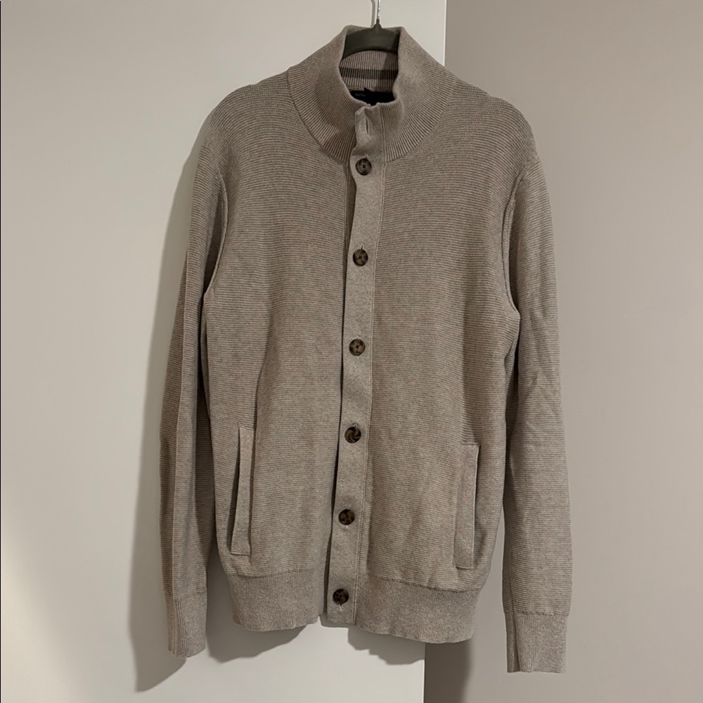 Banana Republic Taupe Ribbed Button-Up Cardigan